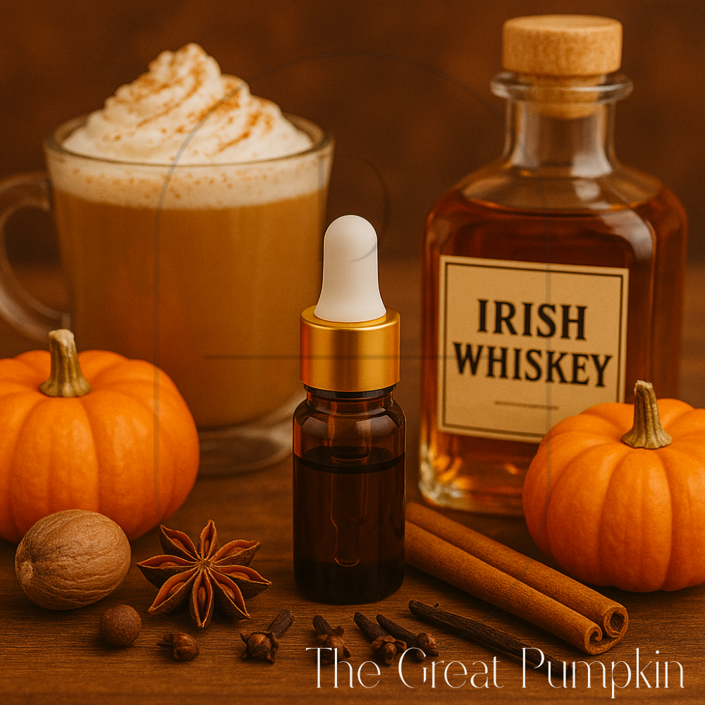 3 ml amber dropper bottle with gold cap showcasing The Great Pumpkin fragrance oil.