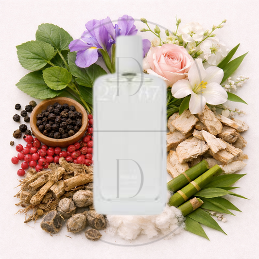 27 87 Per sē perfume bottle surrounded by top, middle, and bottom fragrance notes on a light background. Affordable samples delivered from Greenville, SC. 