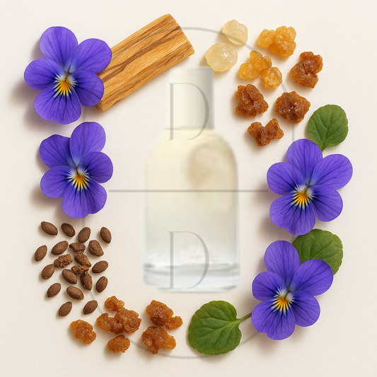 Glossier You Doux perfume bottle surrounded by top, middle, and bottom fragrance notes on a light background. Affordable samples delivered from Greenville, SC. 